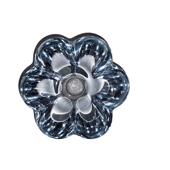 Orrefors Stella Blue Glass Flower Candle Holder Signed Vintage - Picture 1 of 13